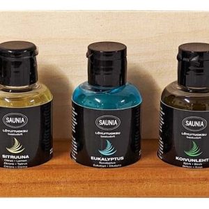 Olejki do sauny na drewnianej półce 5 x 50ml